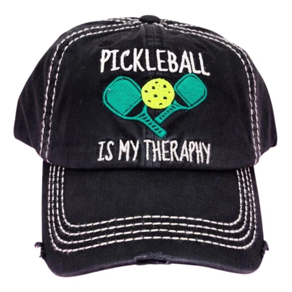 KBETHOS Black "Pickleball Is‎ My Therapy" Distressed Baseball Cap NWT - Picture 1 of 3